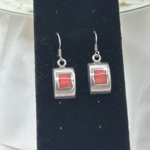 Sterling and Coral Hook Back Pierced Earrings.